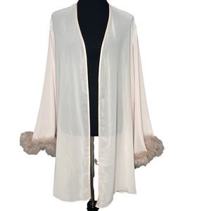 Bettie Page Pake Pink Sheer Feathered Robe, Size: 14